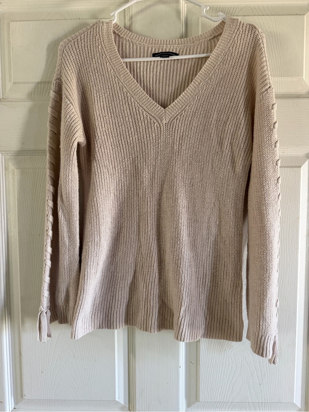 American Eagle Outfitters V-Neck Knit Sweater - Light Beige
